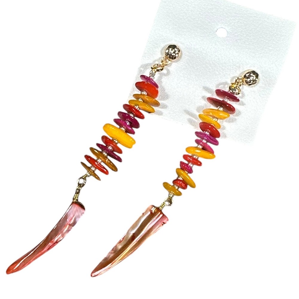 Free People x Ariana Ost Sira Dangle Earrings Oxblood Multicolor Beaded Shell